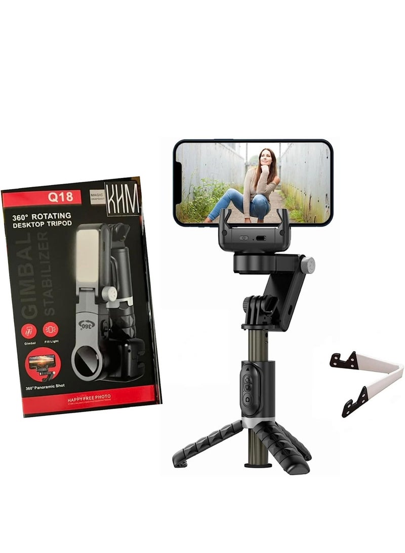 TIGER Gimbal Stabilizer Tripod for smartphones with light handheld or portable 360° rotation with face tracker and wireless remote control compatible with iPhone and Android - Image 2