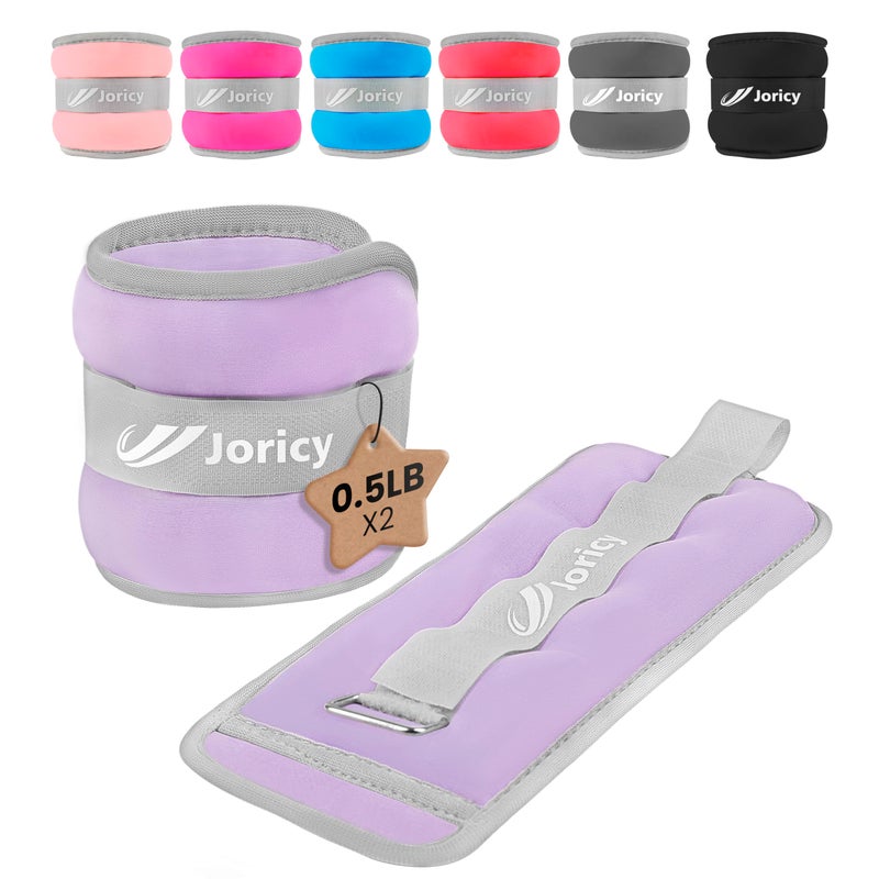 JORICY Ankle Weights, Wrist Leg Arm Weights for Women Men with Adjustable Straps,A Pair of 1LBS(0.5LB Each Weight) Strength Training Weighted for Jogging, Running, Walking, Fitness, Light Purple - Image 1