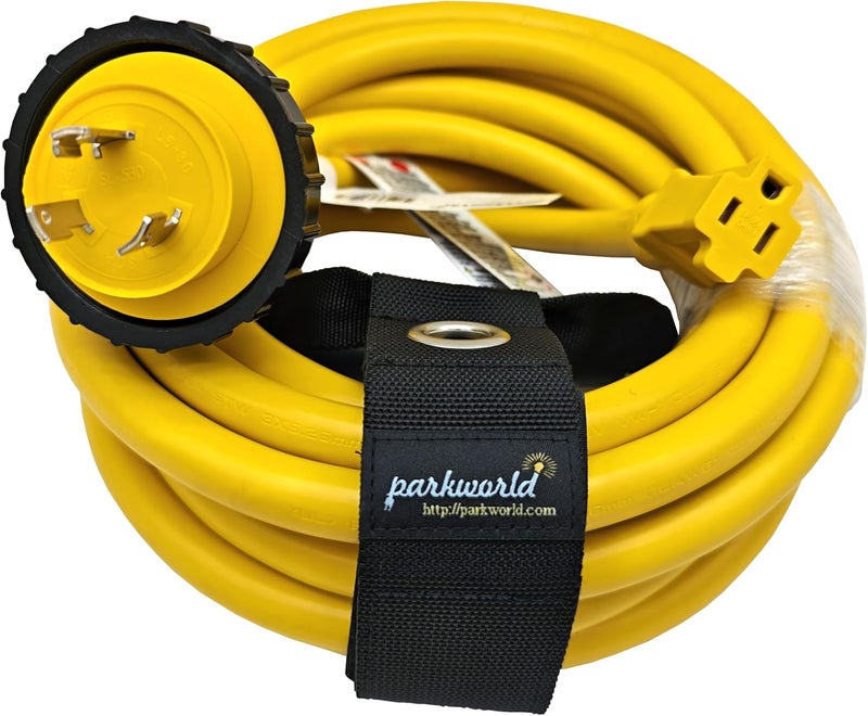 Park World 691975 RV Pigtail Shore Power 30A Male L5-30P to 5-15R Female 15A Dogbone Adapter Power Cord Twist Lock L5-30P Male to 5-15R Female (25FT) - Image 1