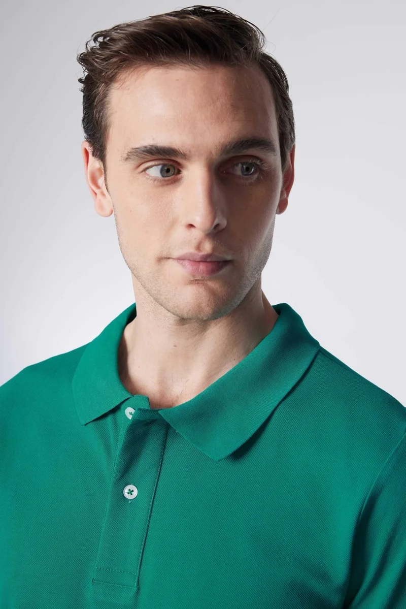Tudors Men's Slim Fit Narrow Cut Cotton Plain Pique Green Polo Neck T-Shirt