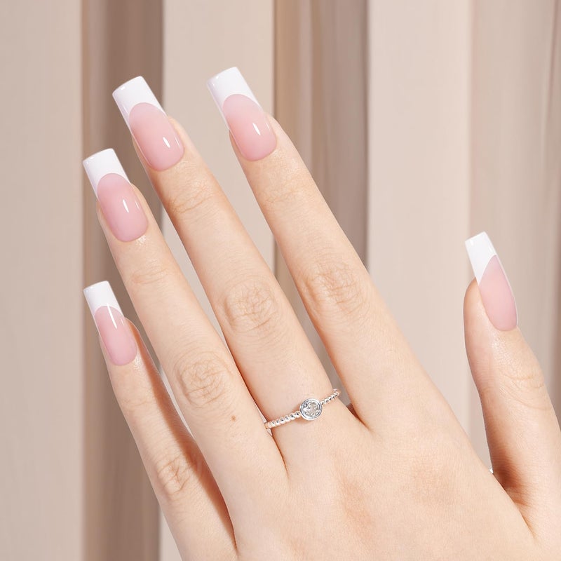 AILLSA French Gel Nail Tips, 180 Pcs Pink French Tip Press On Nails Long Square, Pre-Applied Primer & Base Coat, No Need File, Fake Nails with Designs DIY for Women Gift 15 Sizes - Image 2