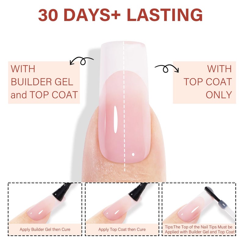 AILLSA French Gel Nail Tips, 180 Pcs Pink French Tip Press On Nails Long Square, Pre-Applied Primer & Base Coat, No Need File, Fake Nails with Designs DIY for Women Gift 15 Sizes - Image 4