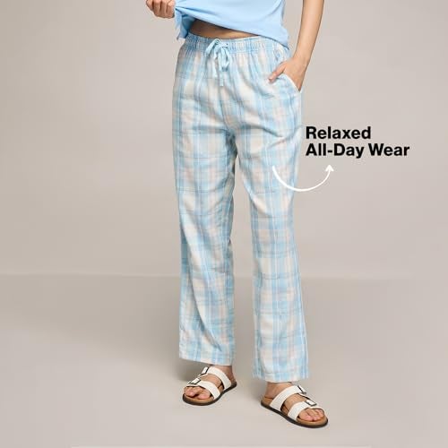 NYKD (NYS141 Checked Pure Cotton Pyjama Sleepwear Pants for Women | Relaxed Fit with Non-Slip Elasticated Waistband, Adjustable Drawcord & 2 Side Pockets | Ideal for Night, Lounge Blue - Image 3