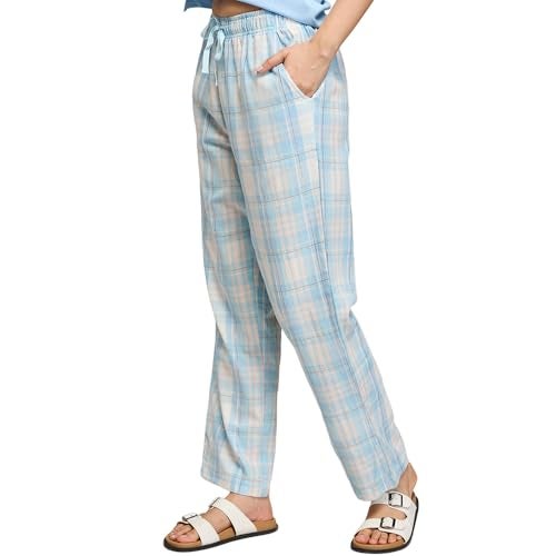 NYKD (NYS141 Checked Pure Cotton Pyjama Sleepwear Pants for Women | Relaxed Fit with Non-Slip Elasticated Waistband, Adjustable Drawcord & 2 Side Pockets | Ideal for Night, Lounge Blue - Image 1
