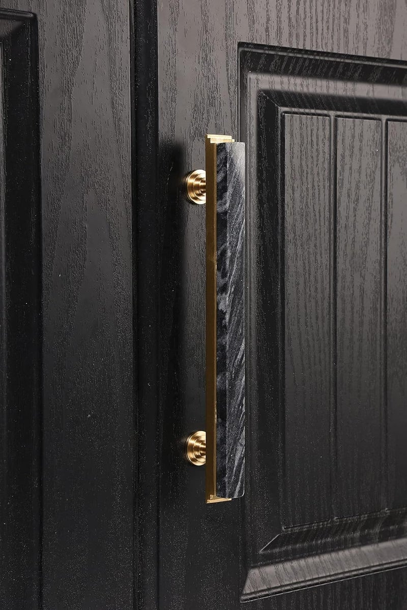 MANTARA M001096 Wardrobe Cabinet Door Handle Natural Marble Brass Drawer Knob and Pull Grey Pack of 1