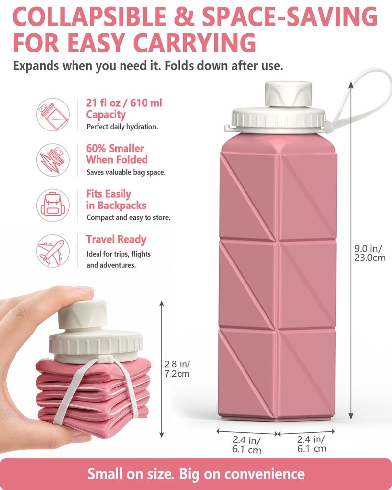 BEAUTAIL Collapsible Water Bottle 610 mL, Silicone Travel Water Bottle - Image 2