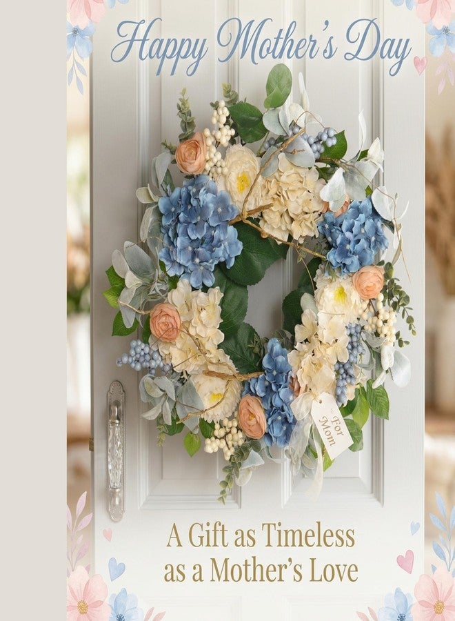 Quixem 22 Inch Hydrangea Wreath for Front Door Decor, UV Resistant Spring Floral Wreath with Blue and Peach Flowers, Waterproof Summer Wreath for Farmhouse Everyday Wreath - Image 3