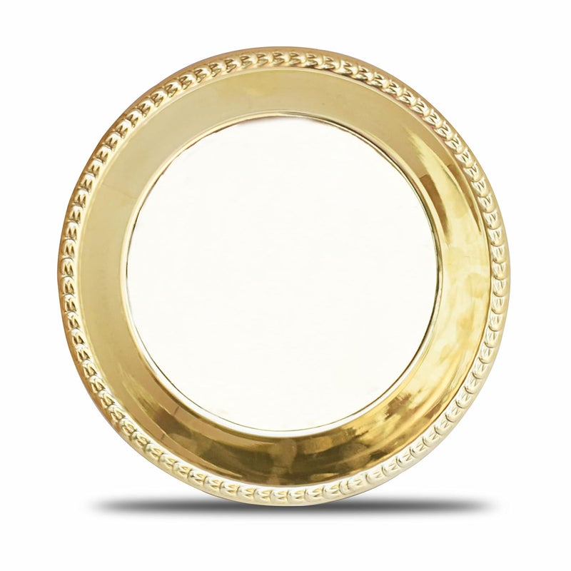 LandSlide Handmade Pure Brass Thali for Puja with Top Curb Hammered Gold 10 Inch - Image 5