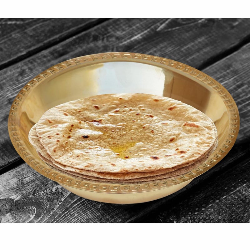 LandSlide Handmade Pure Brass Thali for Puja with Top Curb Hammered Gold 10 Inch - Image 4