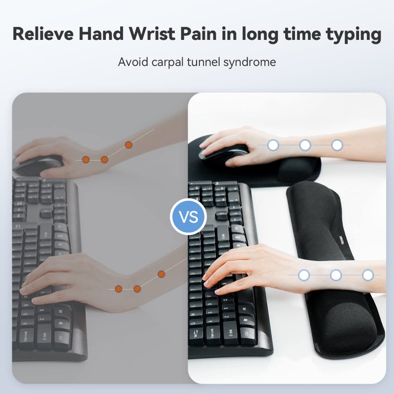 TECKNET Keyboard Wrist Rest and Mouse Pad with Wrist Support, Memory Foam Set for Computer/Laptop/Mac, Lightweight for Easy Typing & Pain Relief Ergonomic Mousepad (Black) - Image 3