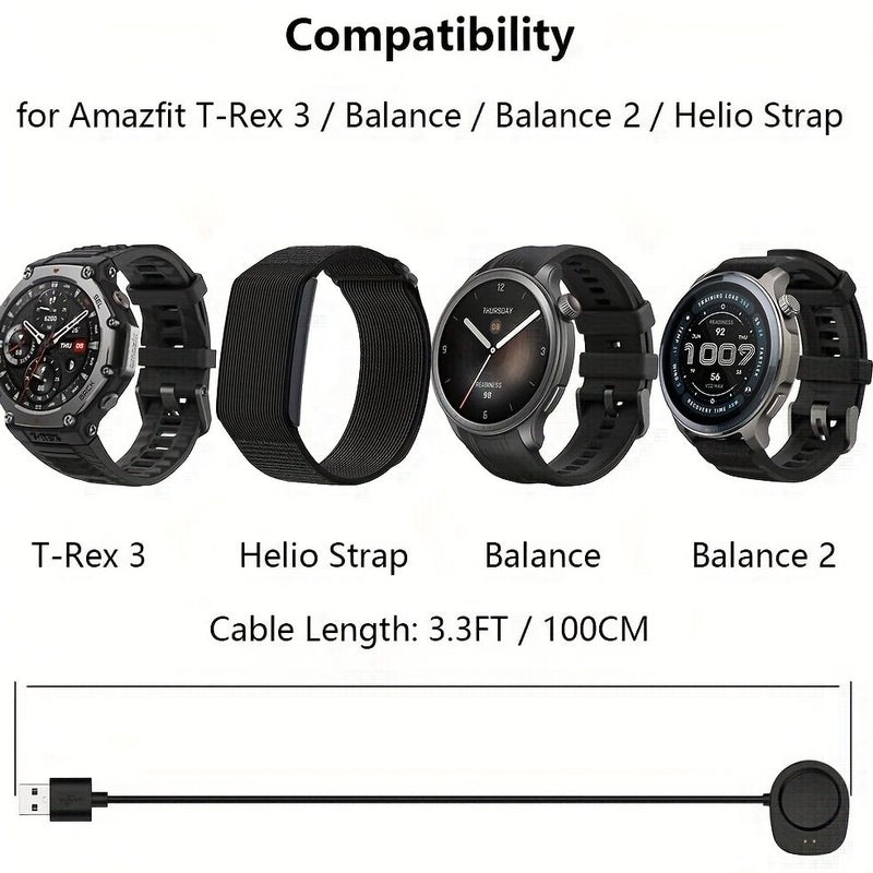 شاحن أسود متوافق مع Amazfit Balance T Rex 3 بطول 3.3 قدم - Image 2