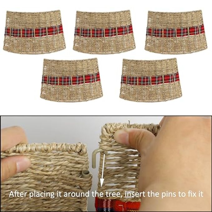 Blissun Christmas Tree Collar, Rattan Farmhouse Christmas Tree Ring, Natural Woven Rustic Christmas Tree Skirt (Plaid, Large) - Image 3