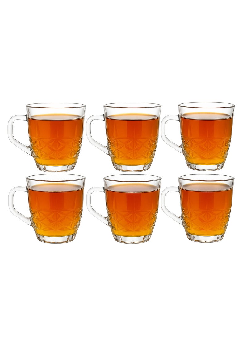 SAQOWARE Premium 6-Piece Crystal Tea Cups | Clear Glass Tea Mugs with Handle – Durable Tumbler Tea Glass Sett in Gift Packaging for Tea, Coffee, Cawa, Kahwa, Karak Tea, Black Tea | Perfect for Home, Office, Restaurants and Camping - Image 1