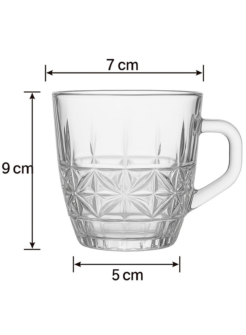 SAQOWARE Premium 6-Piece Crystal Tea Cups | Clear Glass Tea Mugs with Handle – Durable Tumbler Tea Glass Sett in Gift Packaging for Tea, Coffee, Cawa, Kahwa, Karak Tea, Black Tea | Perfect for Home, Office, Restaurants and Camping - Image 2