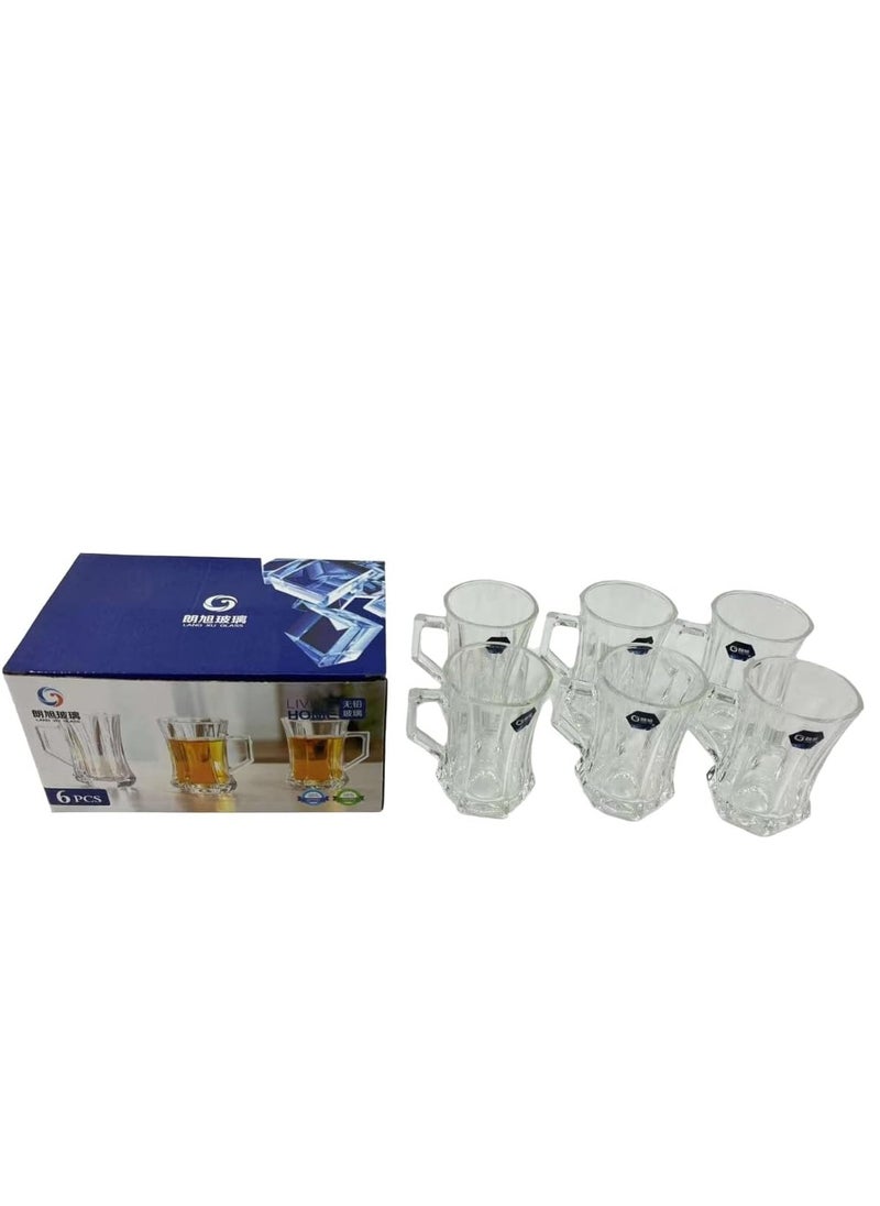 SAQOWARE 6Pcs Tea Glass Mug Set With Handle 235ml | 6 Pcs Clear Glass Coffee Mugs Premium Quality Glassware | Elegant & Highly Durable | Perfect For Coffee,Black Tea,Green Tea,Latte,Cappuccino,Hot Chocolate  - Image 2