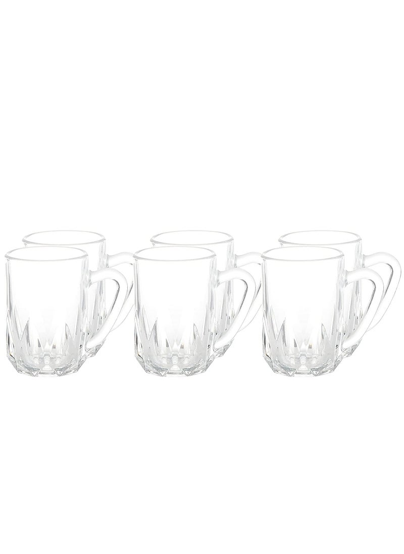 SAQOWARE 6Pcs Tea Glass Mug Set With Handle 235ml | 6 Pcs Clear Glass Coffee Mugs Premium Quality Glassware | Elegant & Highly Durable | Perfect For Coffee,Black Tea,Green Tea,Latte,Cappuccino,Hot Chocolate  - Image 1
