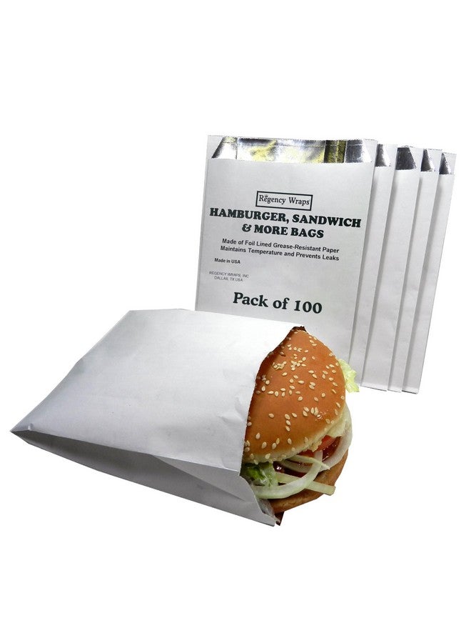 Regency Wraps Grease Resistant Serving Snack Bags, Aluminium Foil Lined Bags, Perfect for Hamburgers, Sandwiches, and More, Measures 5.25 x 7.5, Pack of 100 - Image 1