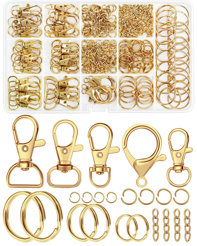 FIVEIZERO 325PCS FIVEIZERO Keychain Making Kit - Keychain Clips with Key Ring, Lobster Claw Clasp, Swivel Snap Hook, Jumprings & Extender Chain for Crafts, DIY Projects & Purse Making Supplies (Gold) - Image 1