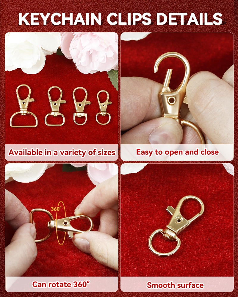 FIVEIZERO 325PCS FIVEIZERO Keychain Making Kit - Keychain Clips with Key Ring, Lobster Claw Clasp, Swivel Snap Hook, Jumprings & Extender Chain for Crafts, DIY Projects & Purse Making Supplies (Gold) - Image 3