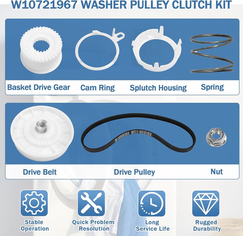 ulapithi Upgraded W10913953 W11481722 Washer Shift Actuator W10721967 Washer Pulley Clutch Kit W10006384 Washer Drive Belt Compatible with Whirlpool Maytag Amana Kenmore Washer Replaces PS10057144 W10006354 - Image 4