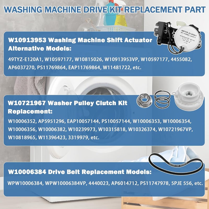 ulapithi Upgraded W10913953 W11481722 Washer Shift Actuator W10721967 Washer Pulley Clutch Kit W10006384 Washer Drive Belt Compatible with Whirlpool Maytag Amana Kenmore Washer Replaces PS10057144 W10006354 - Image 5