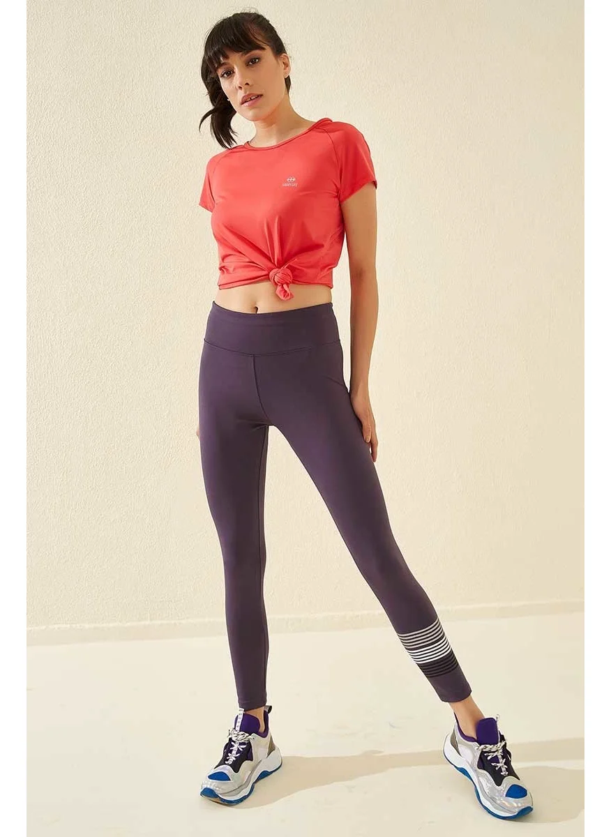 تومي لايف Purple Women's High Waist Text Printed Slim Fit Skinny Leg Leggings - 94544