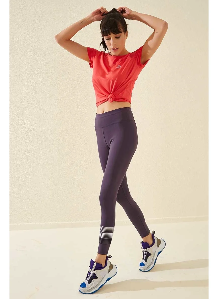 تومي لايف Purple Women's High Waist Text Printed Slim Fit Skinny Leg Leggings - 94544