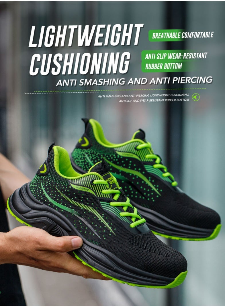 أحذية أمان رجالية ذات أصابع فولاذية، خفيفة الوزن ومريحة، مقاومة للثقب ومقاومة للانزلاق، مقاومة للتآكل ومتينة، مريحة لفترات طويلة من الوقوف، خفيفة الوزن وجيدة التهوية، أحذية عمل يمكن ارتداؤها أيضًا كأحذية رياضية عصرية. - Image 1