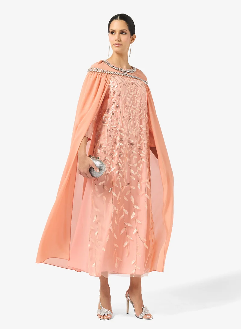 Khizana Embellished Dress With Cape
