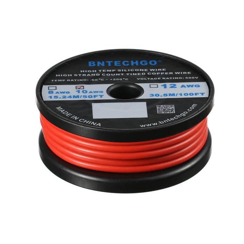 BNTECHGO 10 Gauge Silicone Wire Spool 50 ft Red Flexible 10 AWG Stranded Tinned Copper Wire - Image 2