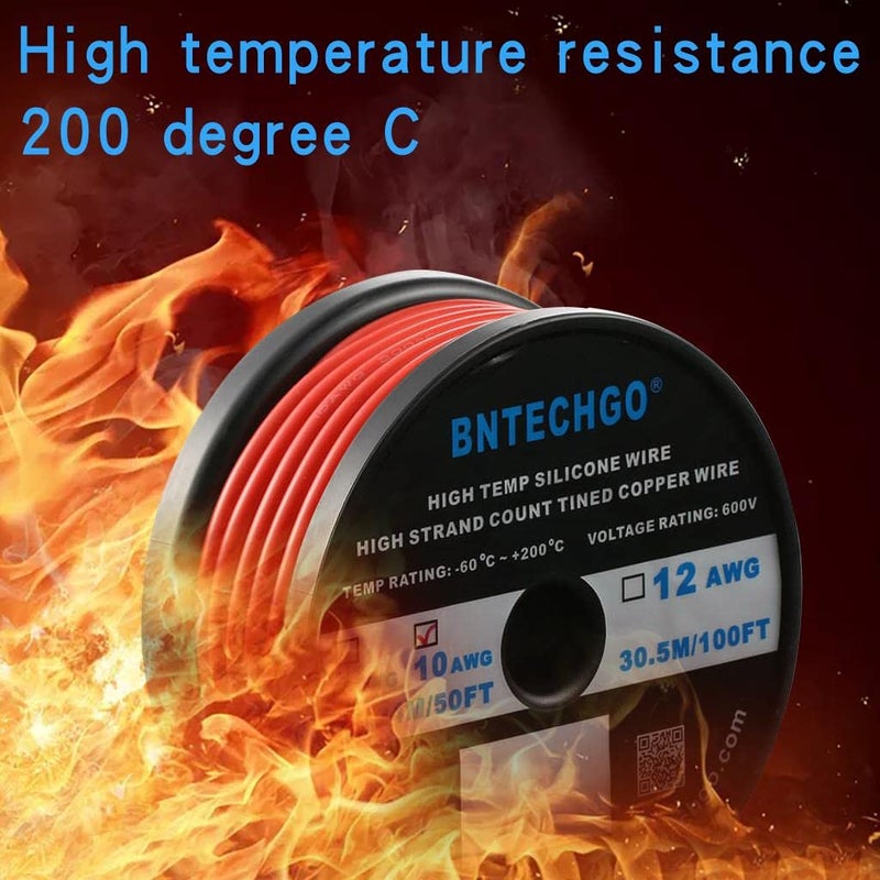 BNTECHGO 10 Gauge Silicone Wire Spool 50 ft Red Flexible 10 AWG Stranded Tinned Copper Wire - Image 5