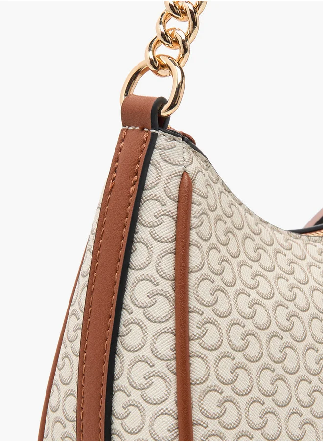 سيليست Monogram Print Cross Body Bag with Zip Closure and Detachable Strap
