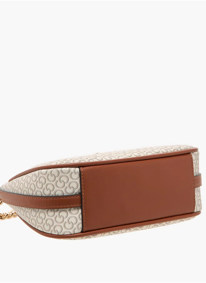 سيليست Monogram Print Cross Body Bag with Zip Closure and Detachable Strap