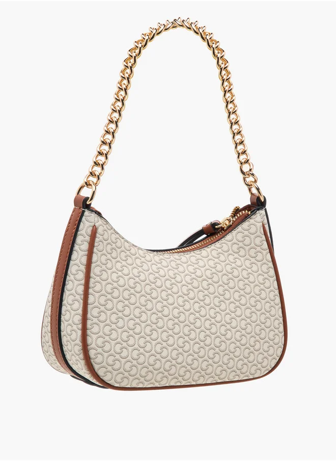 سيليست Monogram Print Cross Body Bag with Zip Closure and Detachable Strap