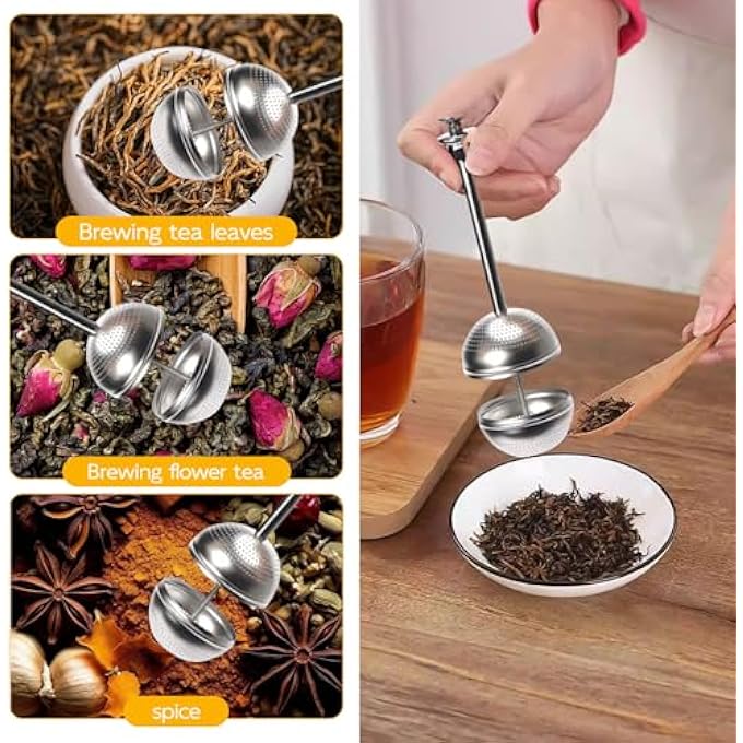 nalaina 2Pcs Tea Strainer Ball Stainless Steel Long Handle Tea Ball Infuser Set Fine Mesh Tea Diffuser Strainer Tea Ball 47Cm Ball Strainer Tea Filter For Tea Rose Coffee Spices - Image 4