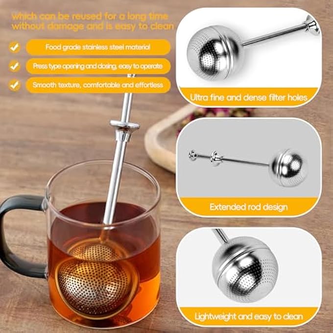 nalaina 2Pcs Tea Strainer Ball Stainless Steel Long Handle Tea Ball Infuser Set Fine Mesh Tea Diffuser Strainer Tea Ball 47Cm Ball Strainer Tea Filter For Tea Rose Coffee Spices - Image 5