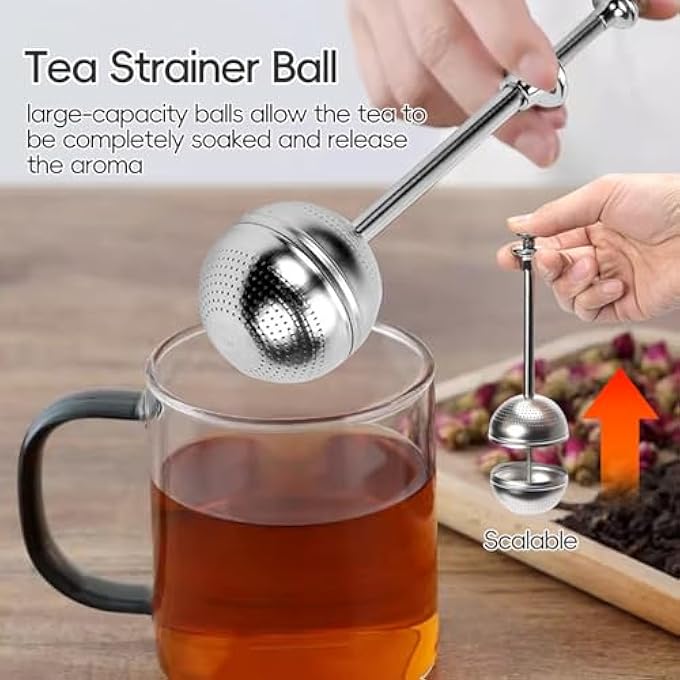 nalaina 2Pcs Tea Strainer Ball Stainless Steel Long Handle Tea Ball Infuser Set Fine Mesh Tea Diffuser Strainer Tea Ball 47Cm Ball Strainer Tea Filter For Tea Rose Coffee Spices - Image 3