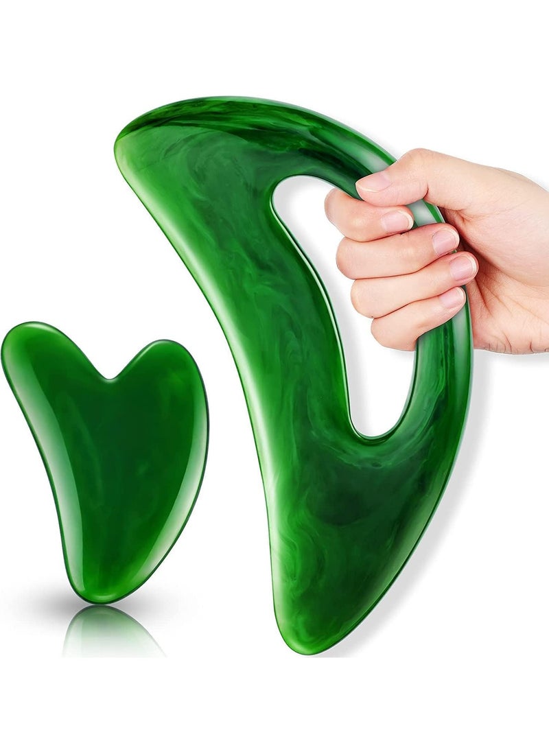 Generic Gua Sha Massage Tool Large Gua Sha Set with Hand Grip Resin Guasha Board Muscle Scraping Massage Tools Body Facial Sculpting Anti Cellulite SPA Tools for Man and Women (Green)  - Image 1