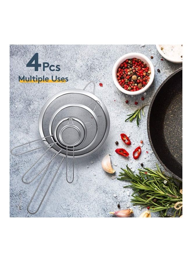 NIBEMINENT Set Of 4 Premium Quality Fine Mesh Strainer Silver - Image 4