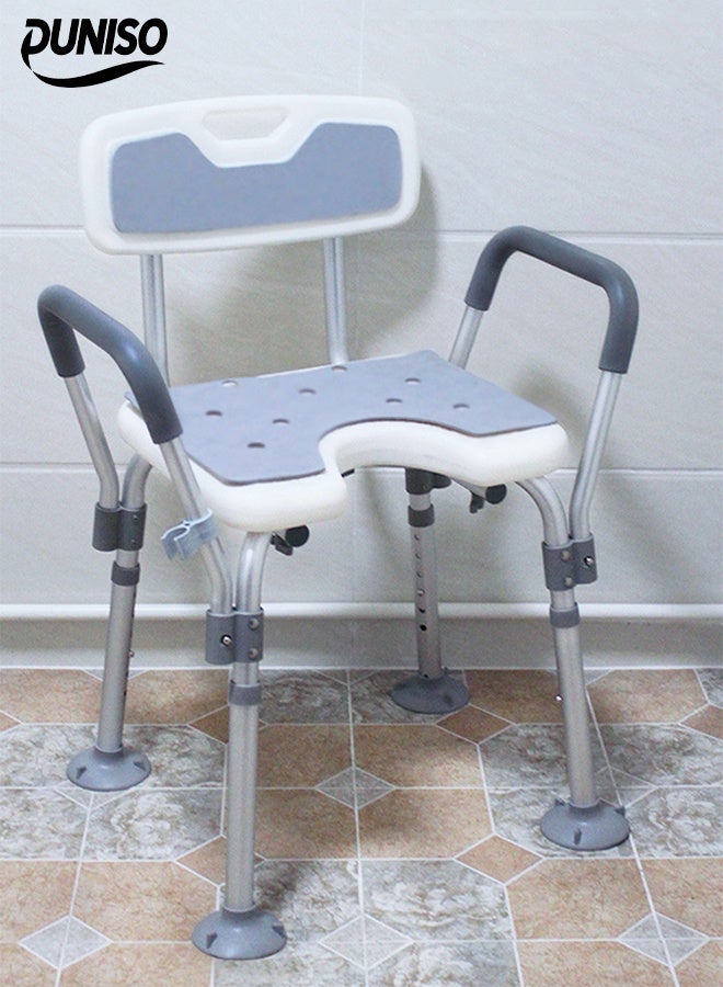 DUNISO Shower Chair Stool With Padded Armrests And Back，Adjustable Lightweight Bathroom Stool，With Suction Cup，Strong Load Bearing Capacity，Height Adjustment，Suitable For Elderly People, Pregnant Women, Postoperative Rehabilitation Personnel, And People With Disabilities - Image 1