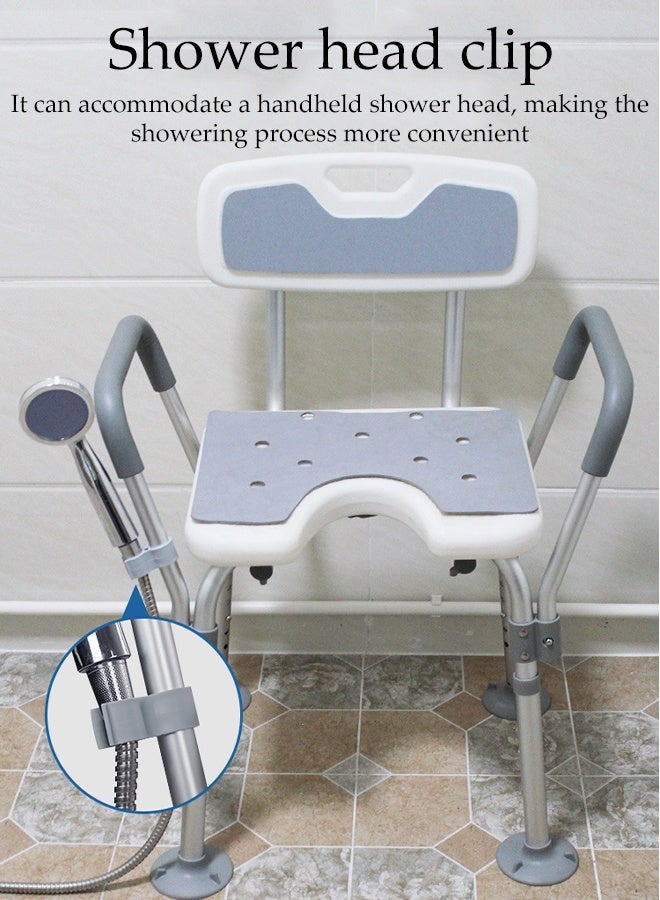 DUNISO Shower Chair Stool With Padded Armrests And Back，Adjustable Lightweight Bathroom Stool，With Suction Cup，Strong Load Bearing Capacity，Height Adjustment，Suitable For Elderly People, Pregnant Women, Postoperative Rehabilitation Personnel, And People With Disabilities - Image 5