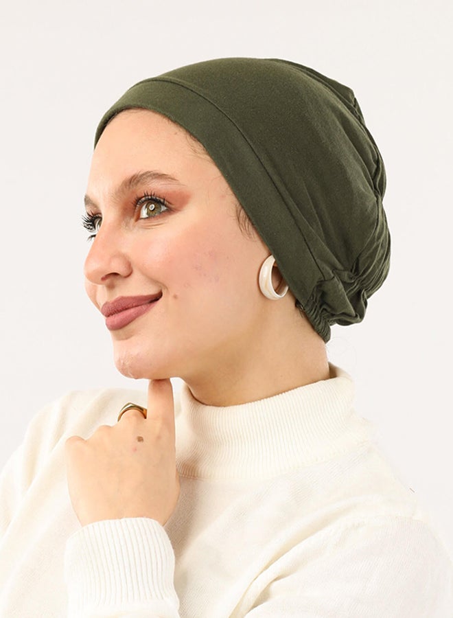 Tie Shop - Cotton Elastic Bonnet - Dark Green For Women