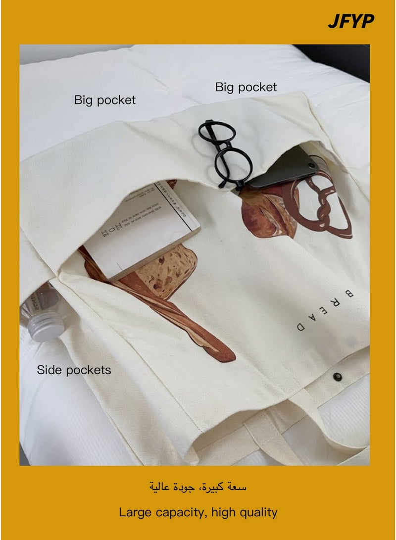 JFYP Women's single-shoulder canvas oversized tote bag with multiple pockets, casual messenger bag, suitable for office, travel, school, and everyday use. - Image 3