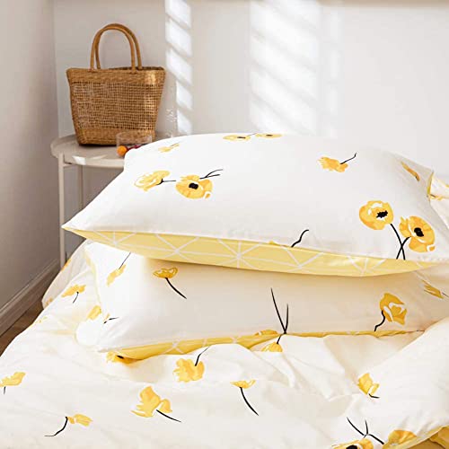 Bedorm Yellow Bedding Comforter Set Floral Plaid Reversible Comforter Queen Size Bed Set Flowers Pattern Cute Botanical Bed Comforter Set(Queen, Yellow) - Image 4