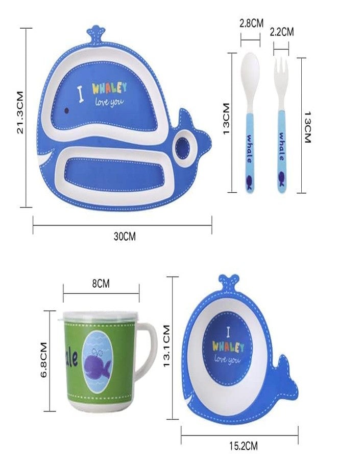 SAMVARDHAN 5 Piece Mealtime Bamboo Dinnerware for Baby Kids, Set of Plate-Bowl Cup & Spoon-Baby Feeding for Kids, Eco Friendly and Dishwasher Safe, Gift for Birthday (Shark Version 2) - Image 2