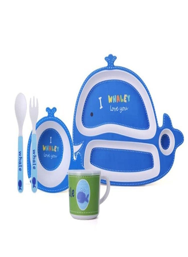 SAMVARDHAN 5 Piece Mealtime Bamboo Dinnerware for Baby Kids, Set of Plate-Bowl Cup & Spoon-Baby Feeding for Kids, Eco Friendly and Dishwasher Safe, Gift for Birthday (Shark Version 2) - Image 1
