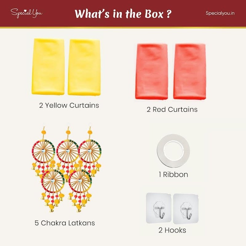 SpecialYou.in SpecialYou® Ganpati Decoration Setup for Home with Yellow and Red Curtains (7 * 3.5ft) & Chakra Latkan for Ganesh Chaturthi Decoration Items,Ganesh Chaturthi Decorations Setup-12Pcs - Image 3