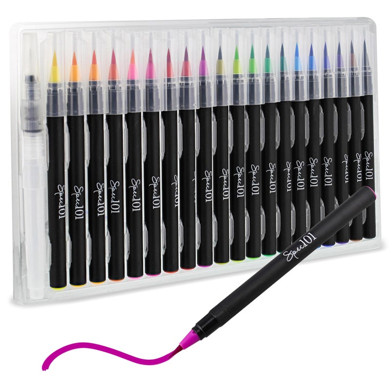 Spec101 Watercolor Pens Brush Set 20 Colored Ink Brush Markers and Blending Water Paint