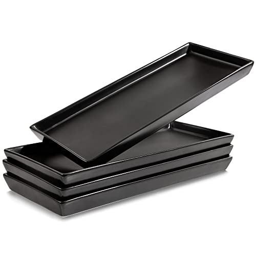 Home Beets Matte Black Ceramic Serving Platters (14 x 6 Inch Rectangle Plates) Serving Dishes for Entertaining, Food, Appetizers, Desserts, Cheese Board, Charcuterie, Sushi - Set of 4 Party Trays - Image 1