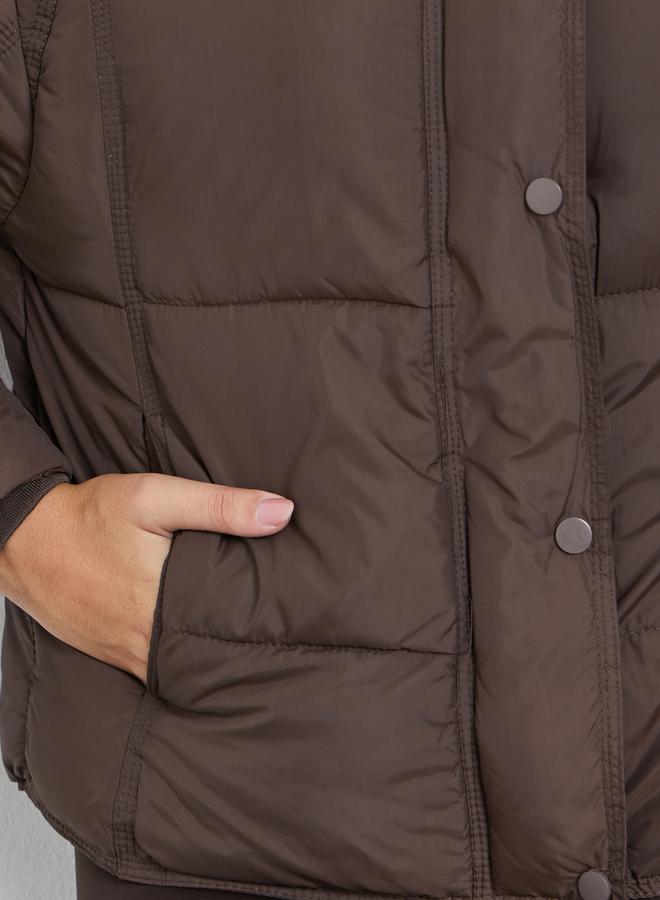 Styli Brown Regular Fit Hooded Padded Coat - Image 5